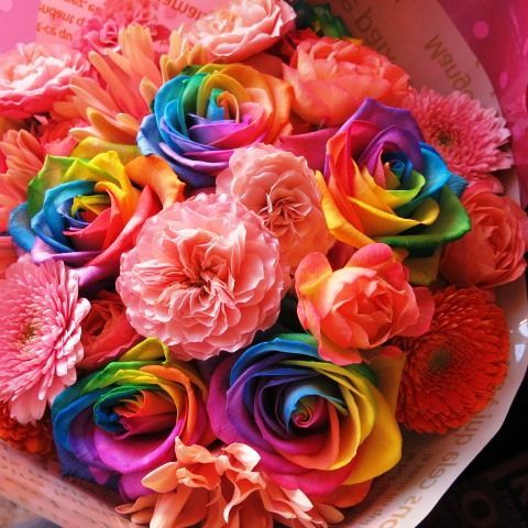 レインボーローズ 花束 レインボーローズ5本入り 可愛いお花 デザイナーにおまかせ 花束