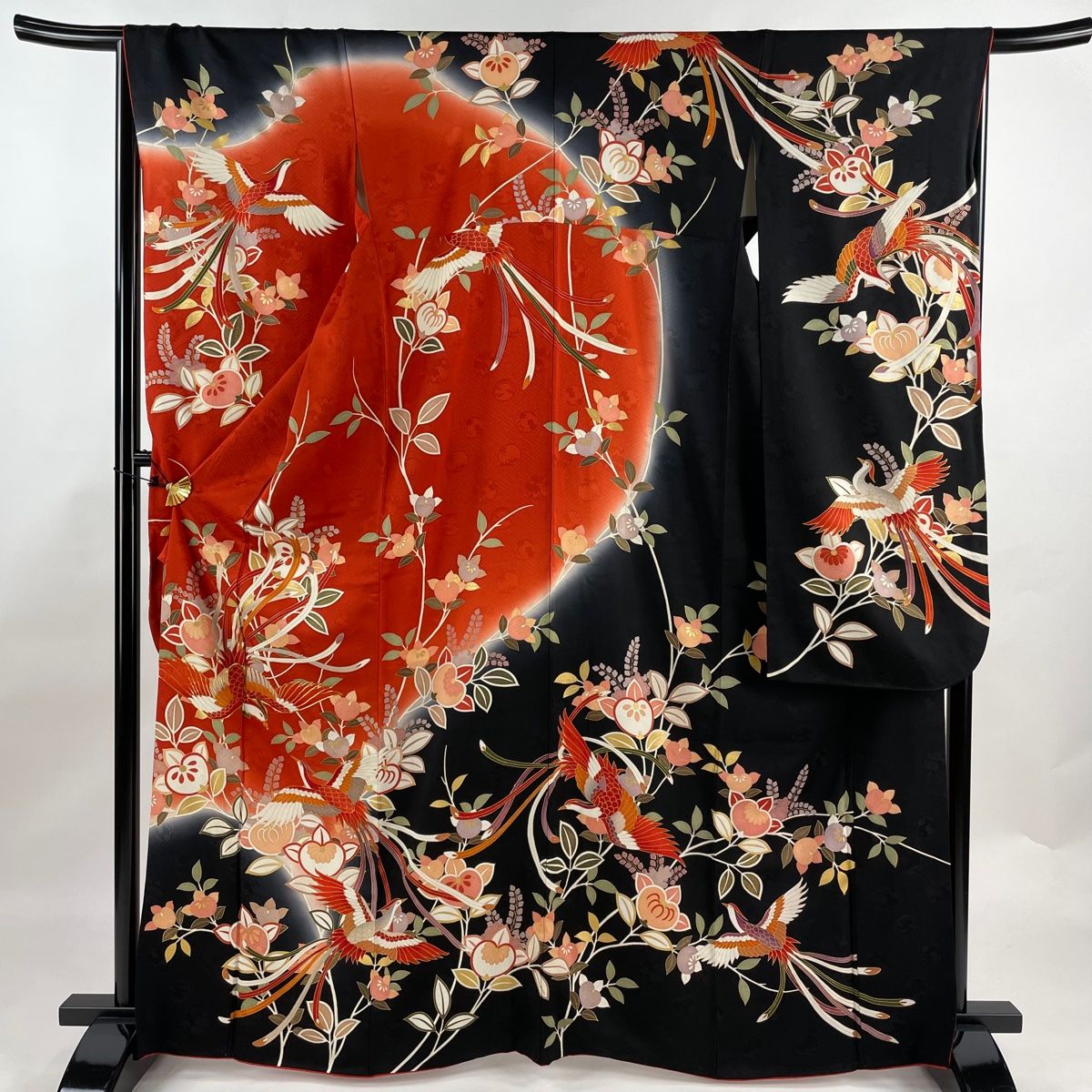 振袖 身丈165.5cm 裄丈66cm M 袷 橘 鳳凰 金糸 金彩 朱色 正絹