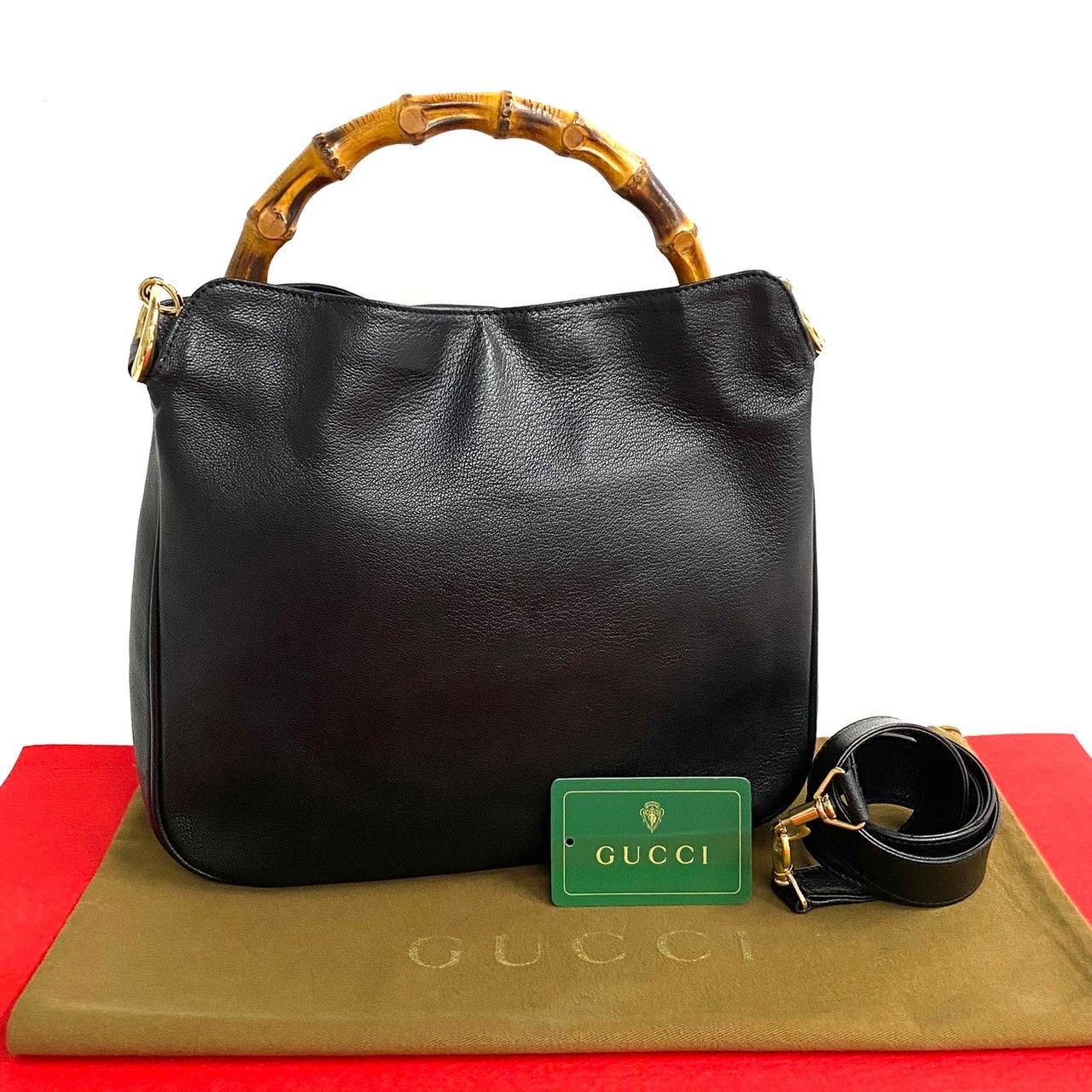 ほぼ未使用 GUCCI グッチ オールドグッチ ヴィンテージ バンブー レザー 本革 2way ショルダーバッグ ハンドバッグ ブラック 105-7  - メルカリ