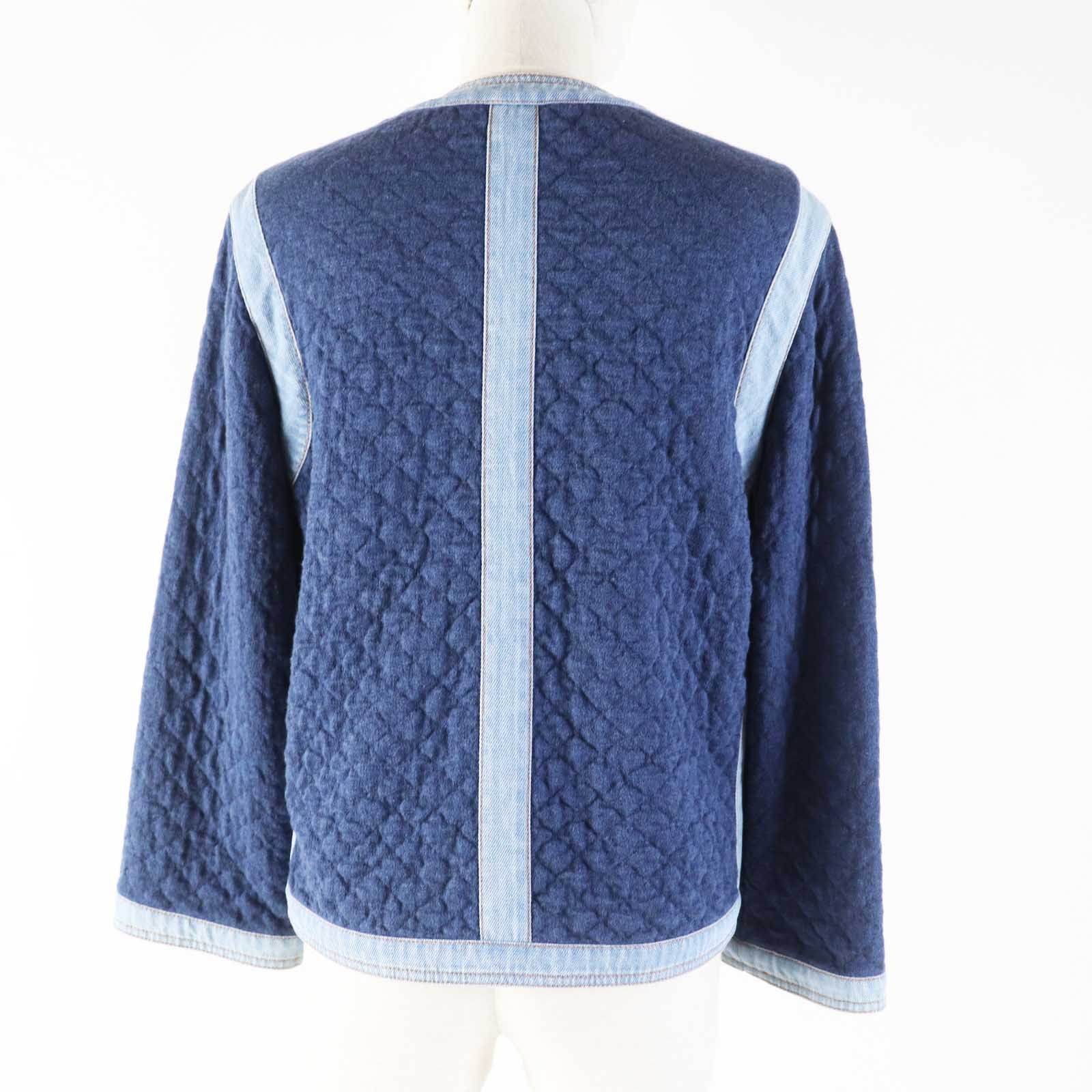 シャネル ノーカラージャケット ネイビー 総柄 ココマークボタン