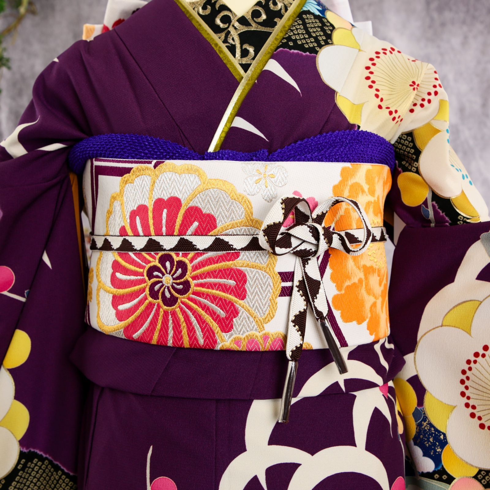 振袖フルセット 振袖セット 振袖 M～Lサイズ 中古 紫×レトロ 美品 成人 