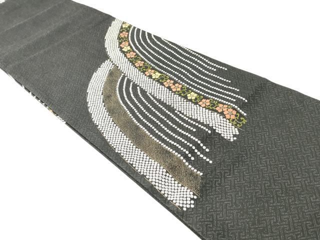 平和屋着物○極上 永治清左衛門 両面 太鼓柄袋帯 唐織 寛文草花二瀧文  