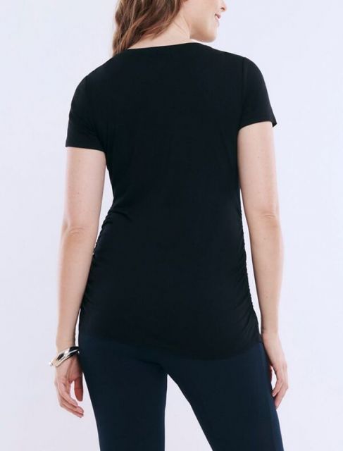 売れ筋商品|||マザーフッドマタニティ カットソー トップス レディース Women's V-Neck Side-Ruched Maternity Short Sleeve Tee - Motherhood Maternity Black Side Ruched Short Sleeve V-Neck Maternity Tee
