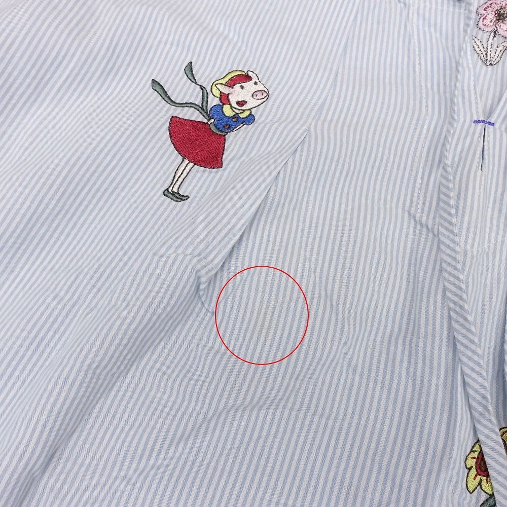 アルベロベロ OLLEBOREBLA オレボレブラ ストライプ柄 シャツ ブラウス チュニック ブタさん 刺繍 トップス 青 レディース 【中古】 アルベロベロ OLLEBOREBLA オレボレブラ ストライプ柄 シャツ