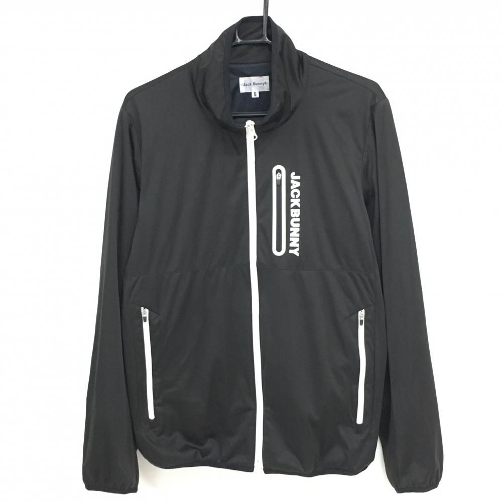 美品　JACKBUNNY ブラックジャケット　ゴルフ　サイズ5 美品】ジャックバニー ジャケットブルゾン 黒×白 ロゴプリント