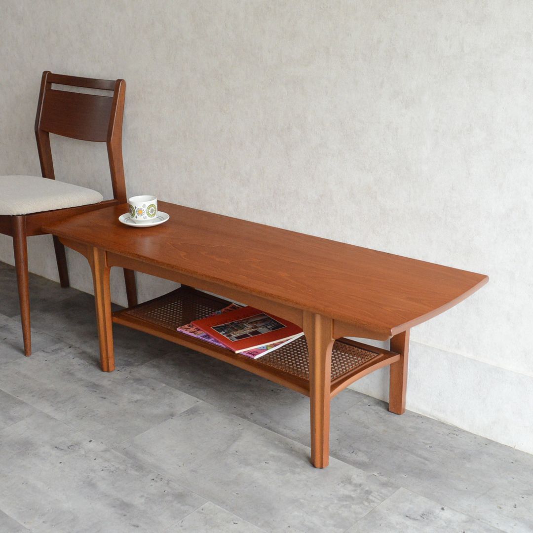 Sutcliffe サトクリフ チーク ローテーブル ラタン棚付 イギリスヴィンテージ コーヒーテーブル ミッドセンチュリー センターテーブル