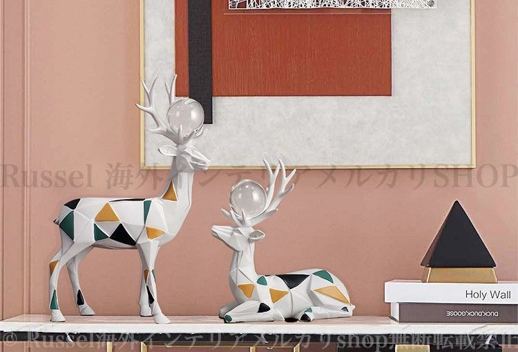 オブジェ 鹿 抽象彫刻 2個セット 置物 オーナメント 装飾品 アート