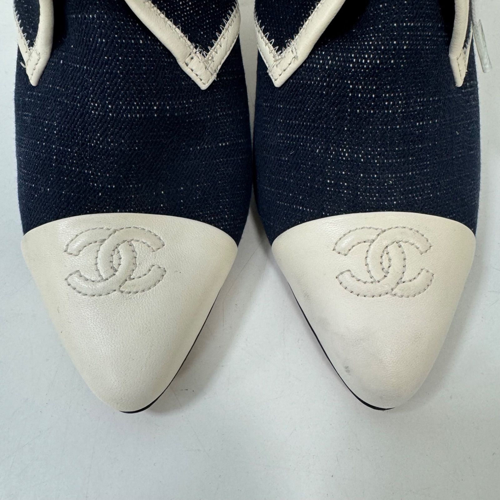 CHANEL シャネル デニム バイカラー ショートブーツ 編み上げ