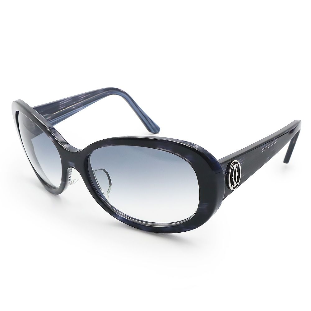 カルティエ 2C サングラス メガネ 眼鏡 アイウェア プラスチック ブルー シルバー金具 T8200875 箱付 Cartier（中古） カルティエ 2C サングラス メガネ 眼鏡 アイウェア プラスチック