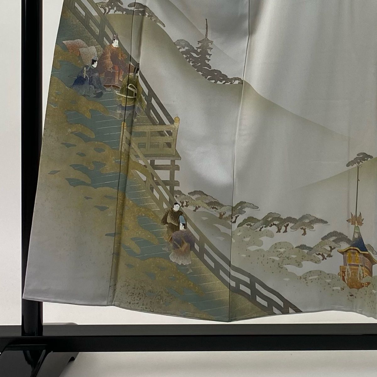 色留袖 身丈155cm 裄丈65.5cm M 袷 和田光正 落款 京風景 山鉾 金銀彩 灰色 正絹 名品 三つ紋