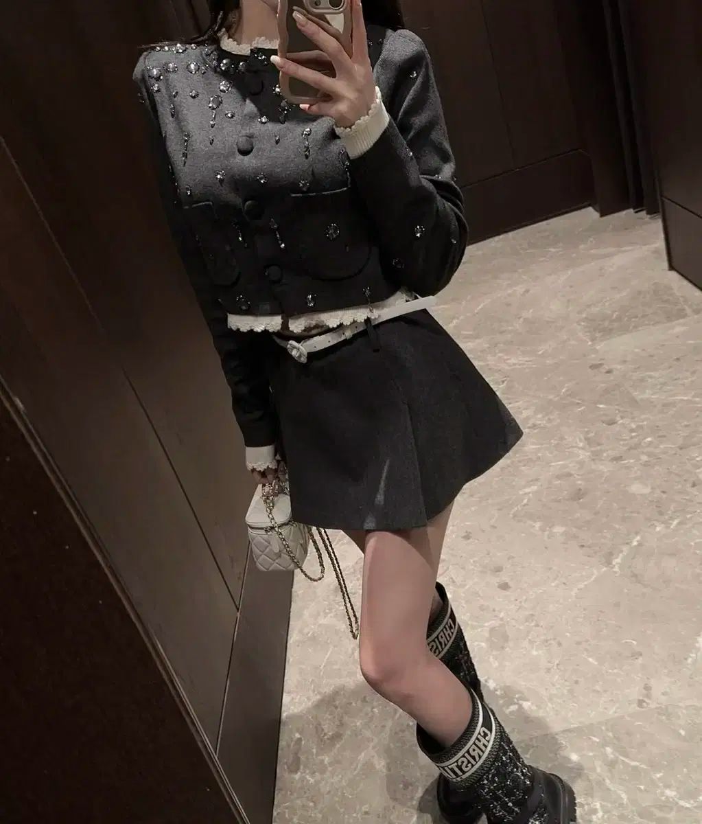 ローズオイル ビーズ カーディガン スカート ズボン フラワー ベルト セット