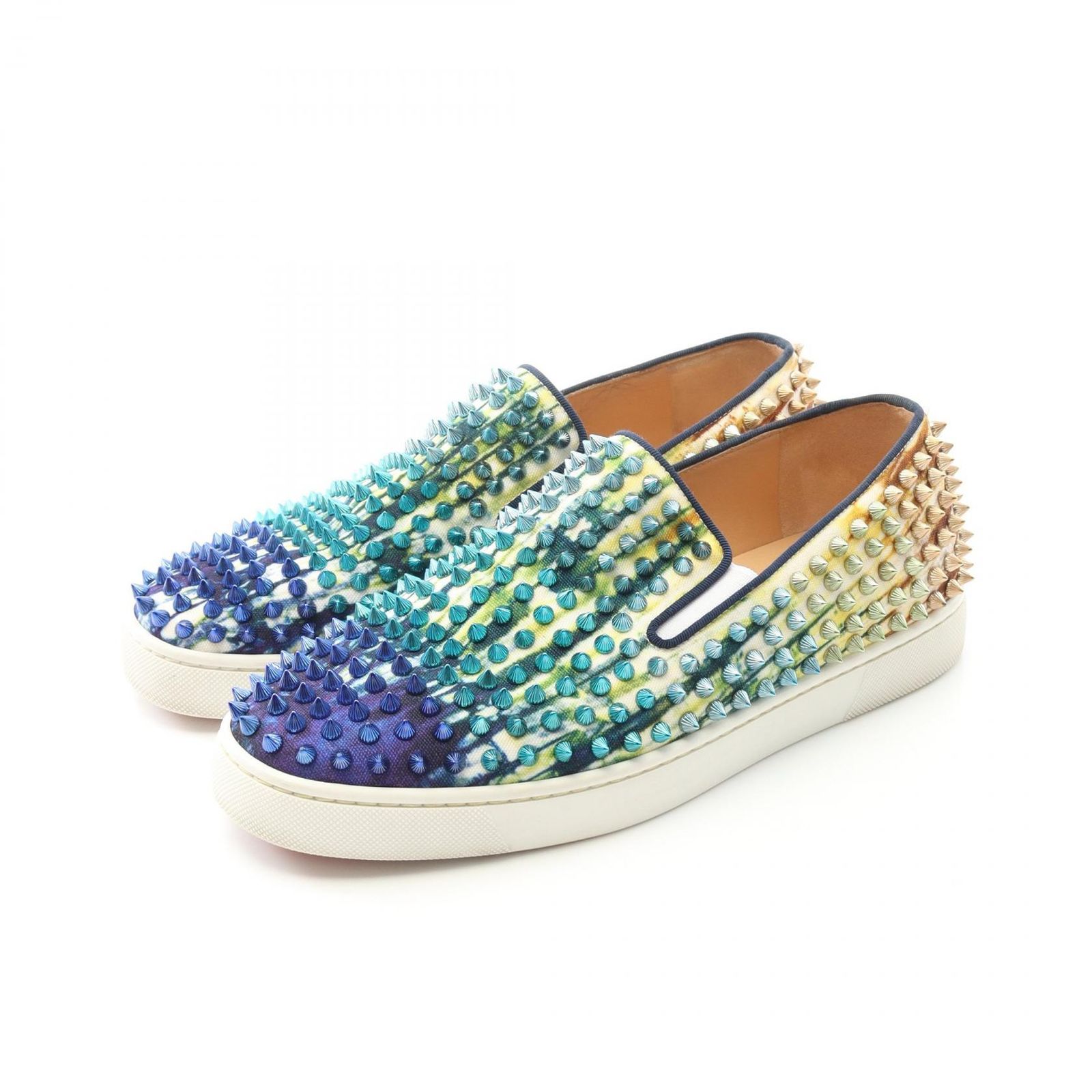 クリスチャンルブタン Christian Louboutin スリッポン マルチブルー系 キャンバス スタッズスリッポン メンズ Used B
