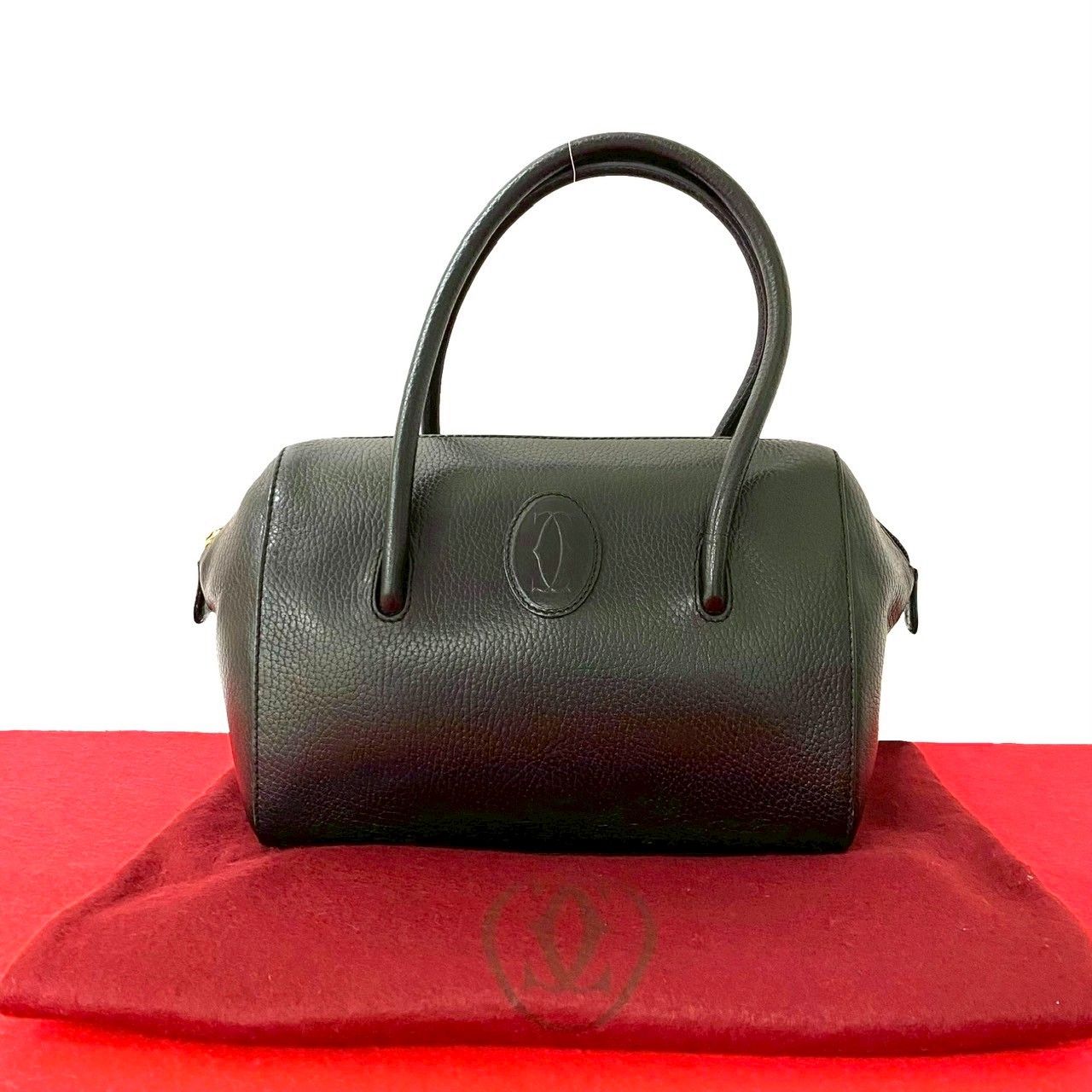 袋付 CARTIER カルティエ ヴィンテージ マストライン レザー 本革 ハンドバッグ ミニ ボストンバッグ ブラック 黒 32624