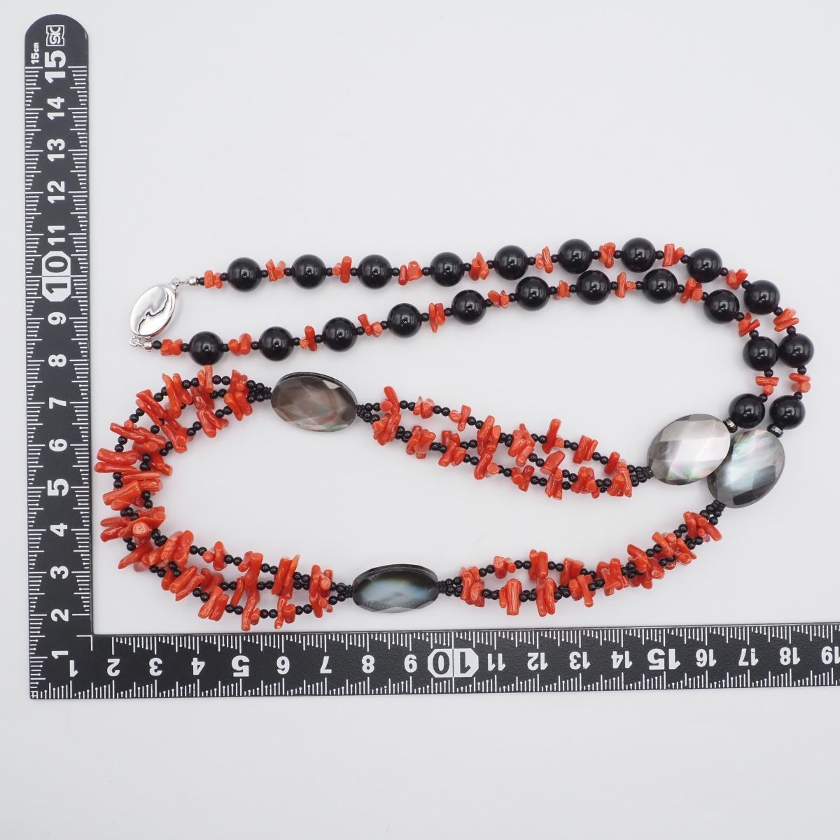 美品】珊瑚 3連 ネックレス 赤珊瑚 約58cm silver刻印 サンゴ 美品