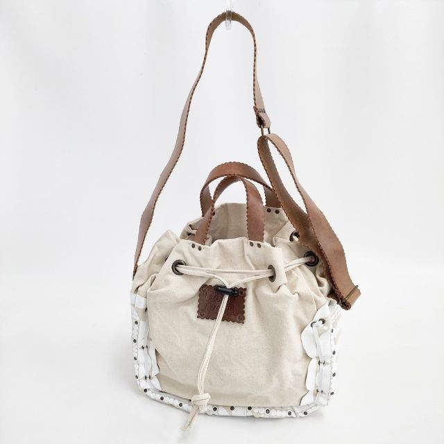 ebagos First date,Yeah! キャンバス 紅籐 かご トートバッグ ショルダーバッグ キナリ レディース エバゴス【中古】5-0827G∞ ebagos First date,Yeah! キャンバス 紅籐 かご トートバッグ