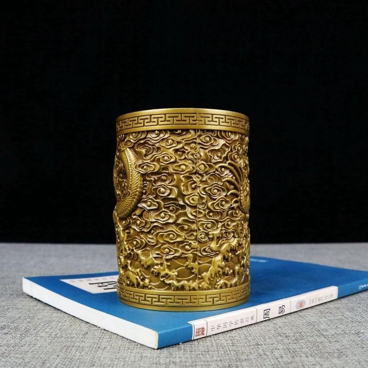 置物 銅器 盤竜の 筆箱 書道具 文房具 現代工芸品 美術品 置物