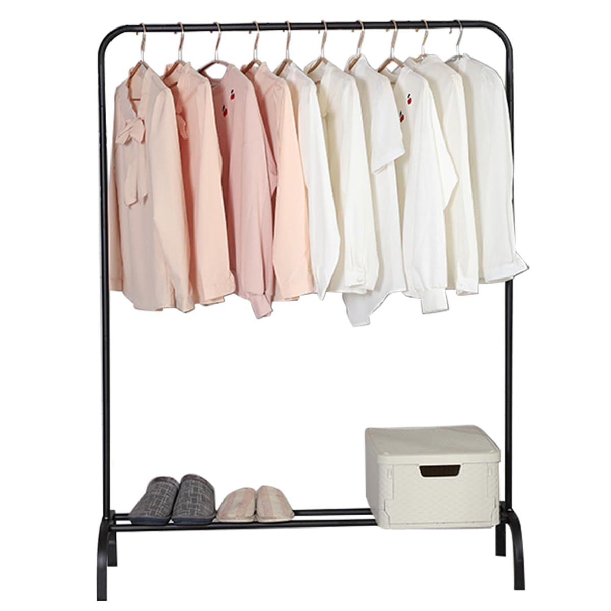 【人気商品】110*40*150 cm 組立簡単 大容量 衣架 衣類収納 服掛けるラック 物干しスタンド ポールハンガー 耐久 衣類ラック おしゃれ 多機能 ブラック 洋服掛け 衣架 ガーメント シェルフ付き 