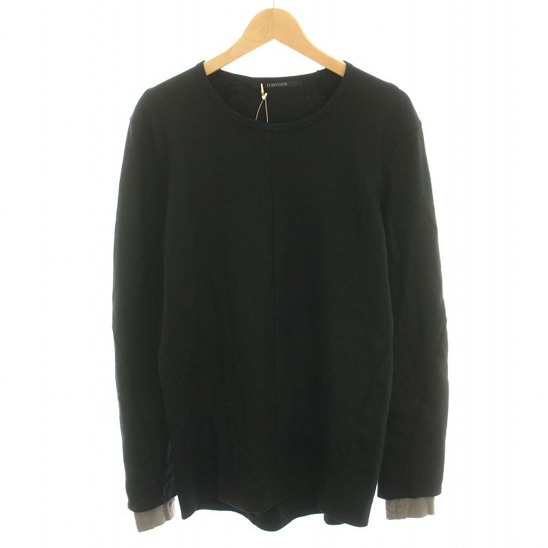 ディーハイゲン D.HYGEN ウールスムースレイヤードロングスリーブT Wool super100s Smooth layered Long sleeve T-shirt Tシャツ ロンT クルーネック 長袖 タグ付き 3 L 黒 ブラック /YT