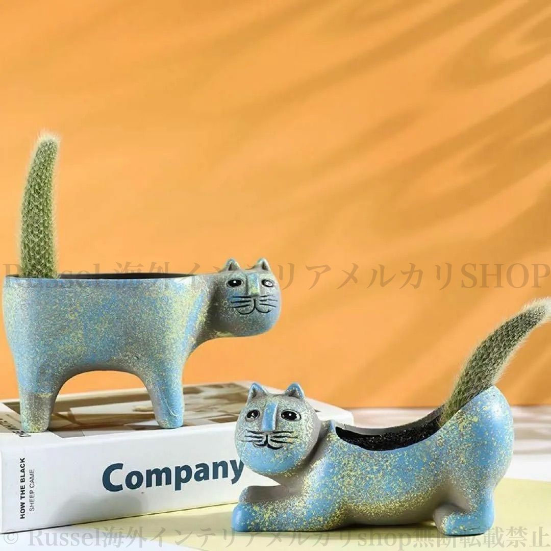 気持ち悪い顔のネコ グリーン 観葉植物 プランター 多肉植物 植木鉢