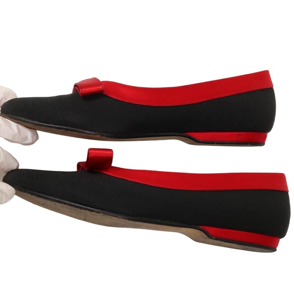 美品 PRADA ロゴリボン フラットシューズパンプス スエード 37 プラダ PRADA サンダル フラットシューズ 赤 フラット プラダ PRADA