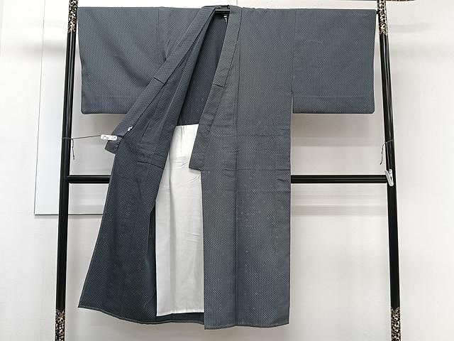 平和屋着物▽男性 銀座もとじ 風通お召 単衣 菱文 正絹 逸品  