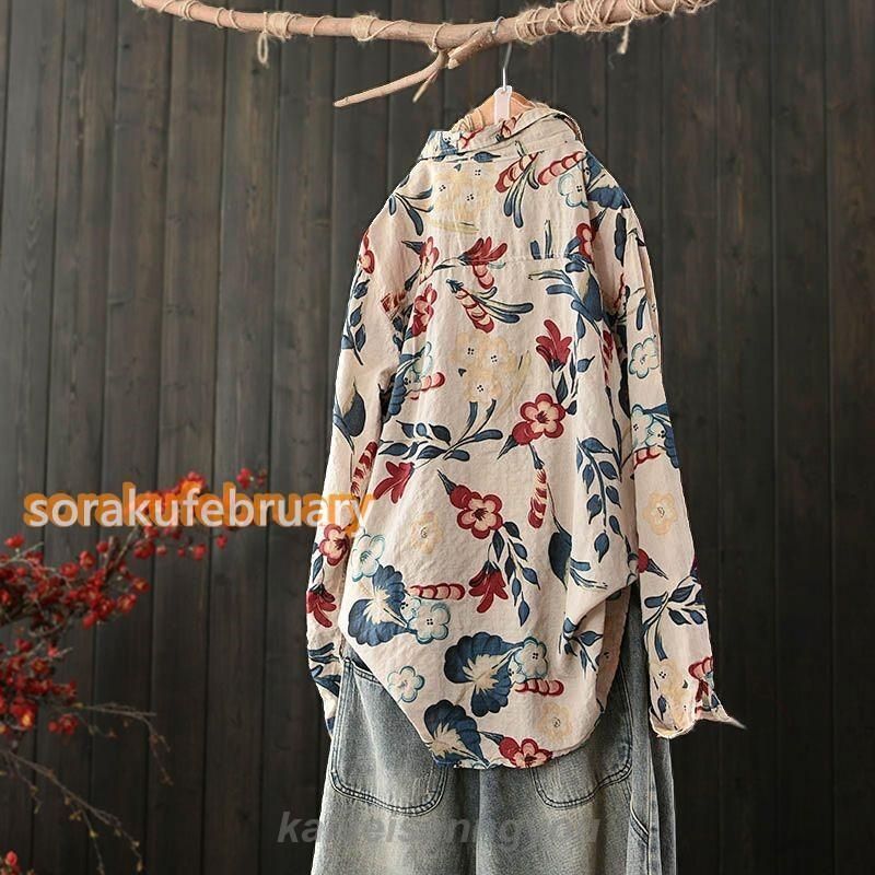 シャツブラウス 花柄 トップス レディース 柄シャツ 長袖 襟付きシャツ 羽織りもの 夏 春 秋 ゆったり 総柄 カジュアル 大人可愛い リゾート シャツブラウス 花柄 トップス レディース 柄シャツ 長袖 襟付き