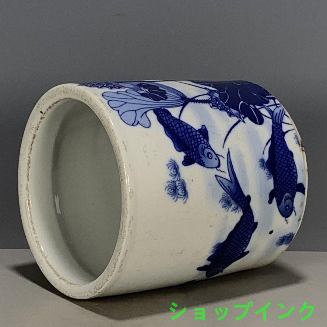 景徳鎮 磁器 青花荷葉紋筆筒 書具 文房具 現代工芸品 美術品