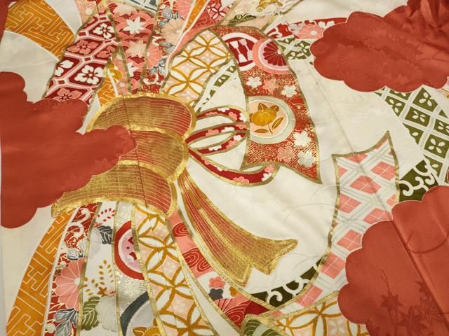 平和屋着物□豪華振袖 駒刺繍 束ね熨斗花文 金彩 正絹 逸品