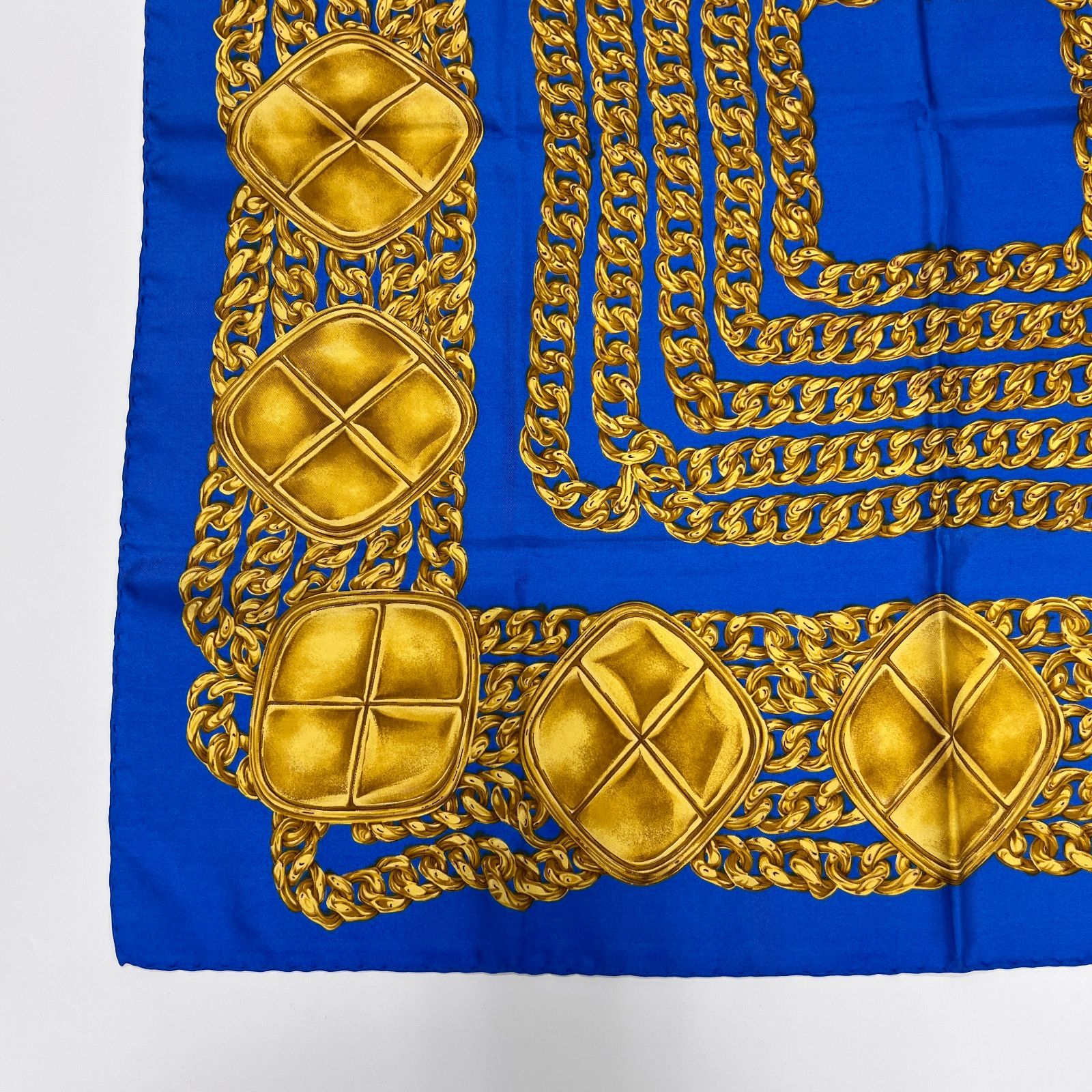 CHANEL シャネル ココマーク スカーフ シルク ブルー ゴールド