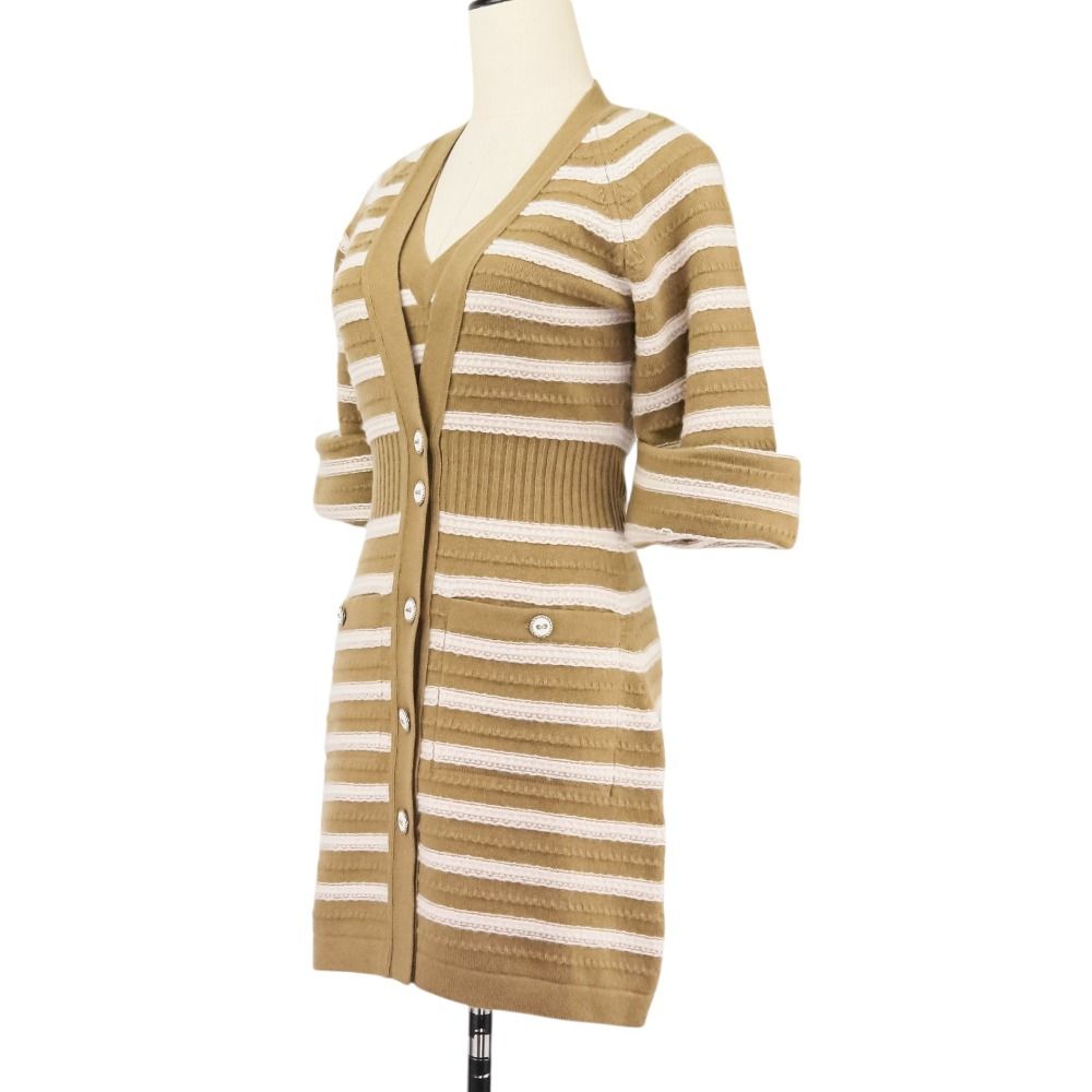 CHANELロングカーディガン　美品 美品 CHANEL シャネル カシミヤ ボーダー ロングニット