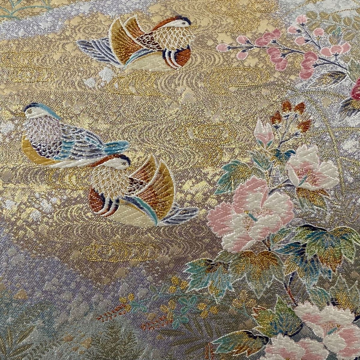 袋帯 美品 秀品 鳳凰 草花 金銀糸 箔 薄緑 六通 正絹 中古 袋帯 秀品 鳳凰 草花 箔 金糸 緑 全通 正絹 中古 袋帯 美品 秀