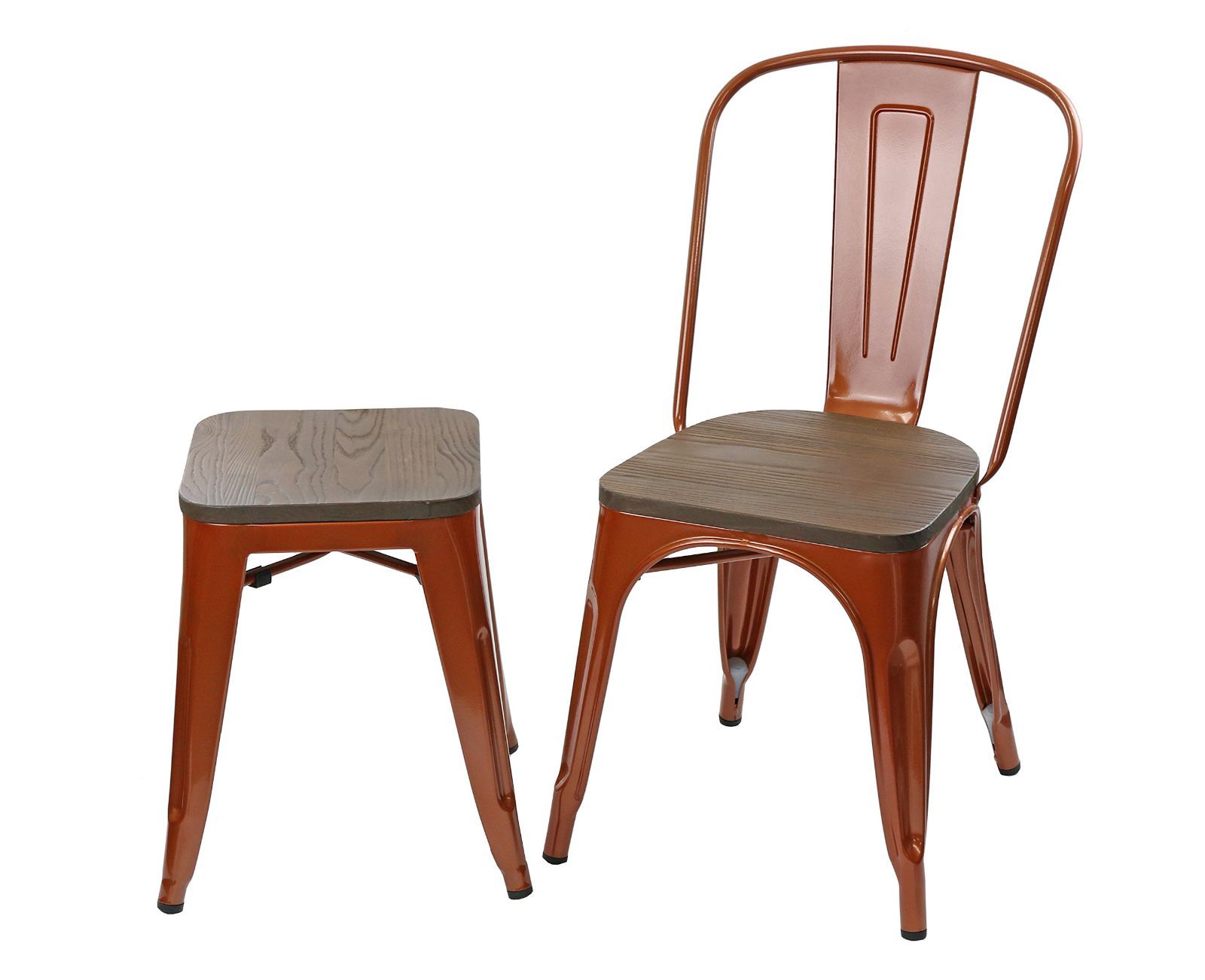 メタル ダイニング チェア スツール 椅子 鉄 パール金属 アンティーク 座面 木製 エルム レッドディッシュブラウン N-8350