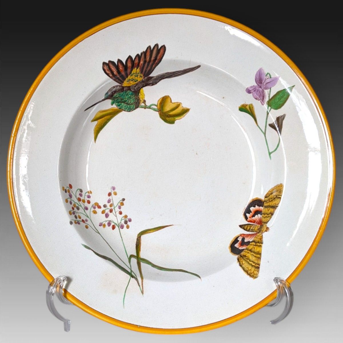 アンティークウエッジウッド 手描き花鳥蝶々絵図キャビネットボウル 26cm 飾り皿 検 wedgwood 250302P