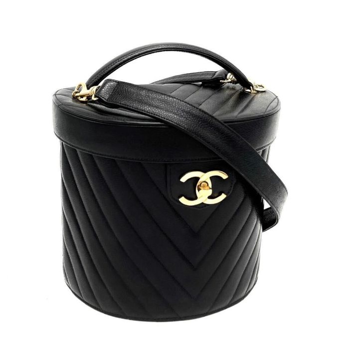 中古】美品 CHANEL シャネル Vステッチ デカ ココマーク ターンロック 