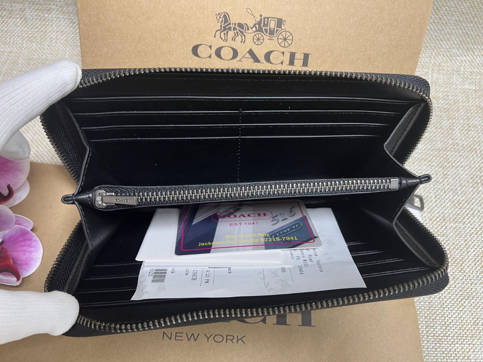 COACH コーチ 財布 長財布 ブラック×ブラックオックスブラッド 