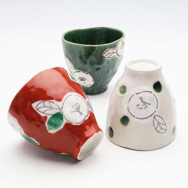 （３Ｐセット）瀬戸焼　志野椿　湯呑（織部）　※陶器,個性的,シリーズ,高級感,高品質,レトロモダン,かわいい,可愛い,伝統,模様,和柄,絵柄,まとめ買い,縁起物,お祝い事,派手,色,湯飲み,コップ　◎2セット目以上大幅値引き対象商品♪ 【美濃焼】織部 茶器セット【不動窯】食器 急須 湯呑 [MAR023] - 岐阜県土岐市｜ふるさとチョイス - ふるさと納税サイト