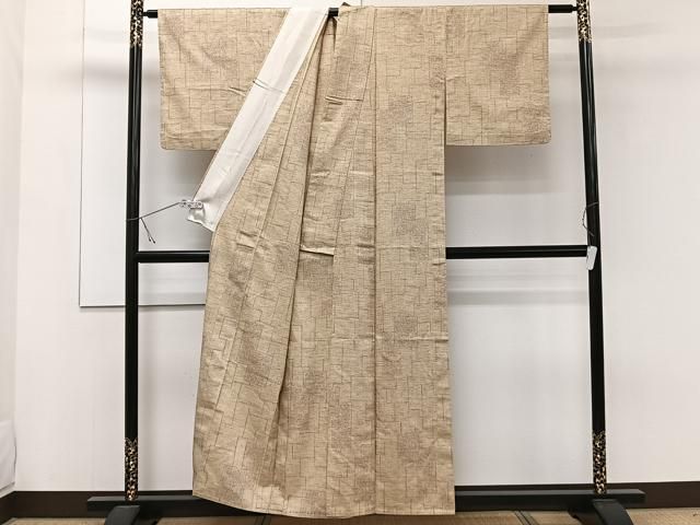 平和屋着物▽上質な紬 単衣 幾何学文 正絹 逸品 CAAW1547xi