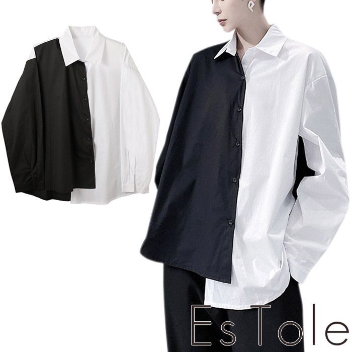 EsTole モノクロアシメシャツ バイカラーシャツ アシンメトリーシャツ