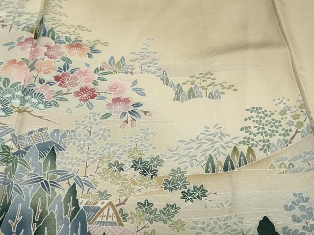 平和屋着物○訪問着 友禅 風景草花文 暈し染め 正絹 逸品 DAAV4895ud