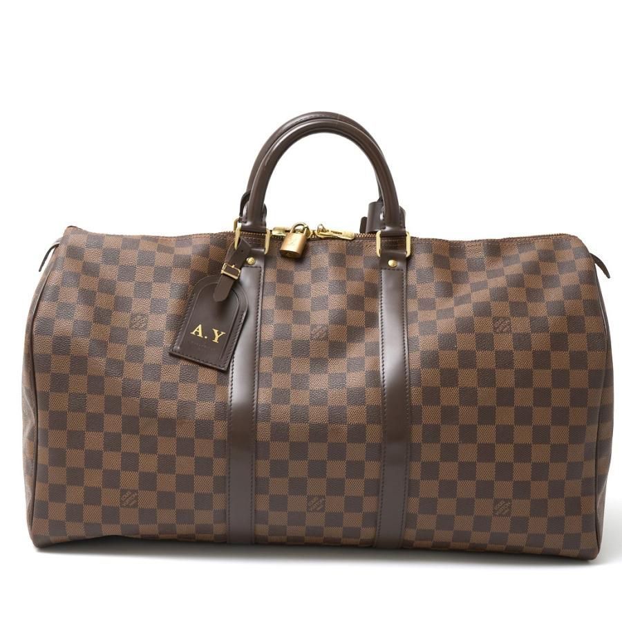 LOUIS VUITTON ルイヴィトン キーポル 50 N41427 ハンド トラベル ボストンバッグ ダミエ エベヌ×レザー ブラウン メンズ レディース
