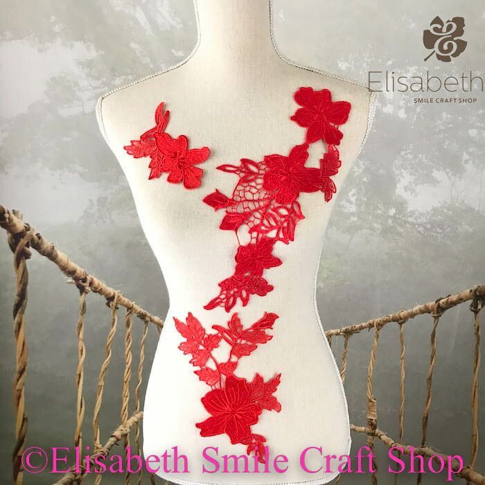 レースモチーフ 衣装 装飾 お花 服飾 レオタード バトンモチーフ 新体操 舞台衣装 ステージ衣装 ダンス衣装 社交ダンス フィギア衣装 バレエ衣装 レッド