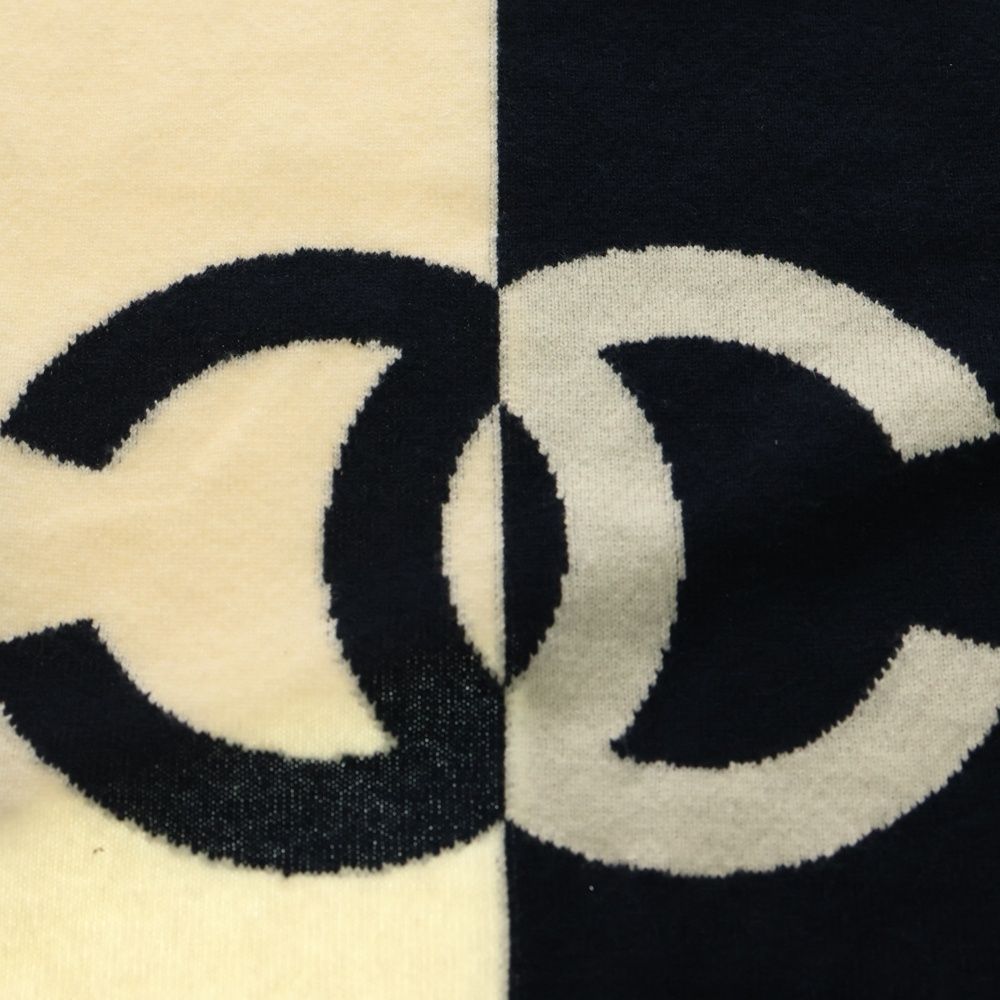 CHANEL シャネル ココマーク バイカラーカシミヤ マフラー ネイビー×ホワイト