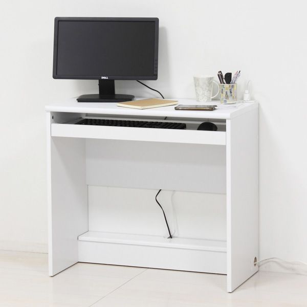 配線収納デスク フットレスト付 ホワイト 組立式