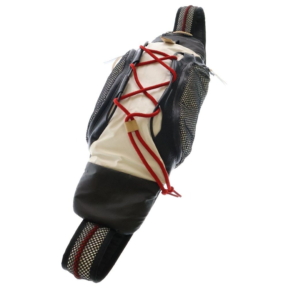 Y-3 ワイスリー レザー切替 ポリエステル クロスボディバッグ ホワイト|ブラック F87222