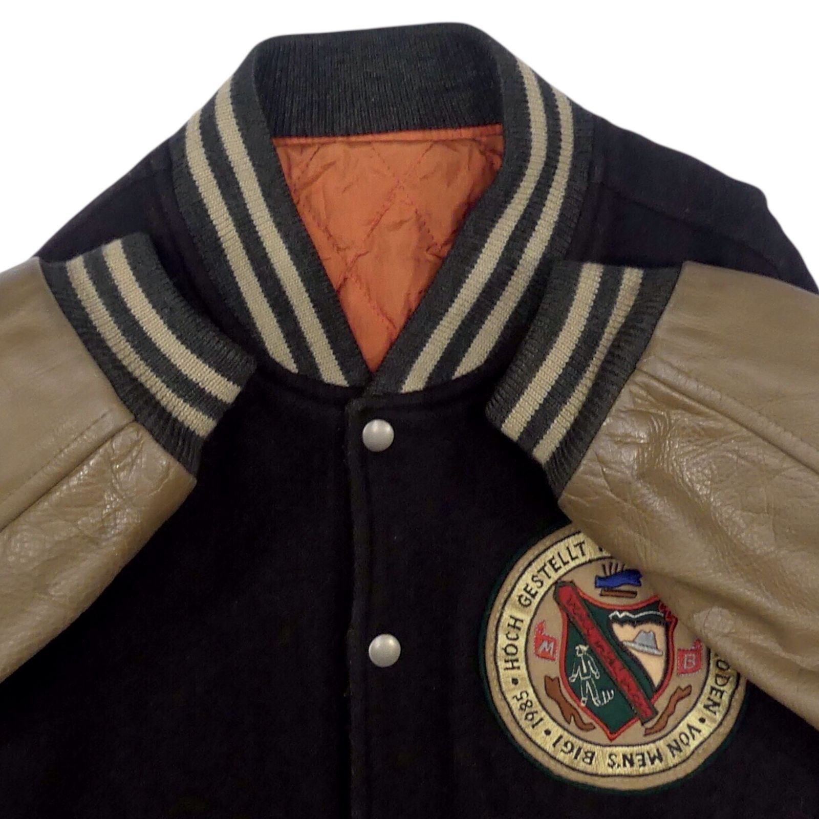 【MEN’S BIGI】メンズビギ★スタジャン　アーチロゴ　L　袖レザー　人気 希少 MEN'S BIGI 80s 15周年記念 スタジャン レザー アーチロゴ