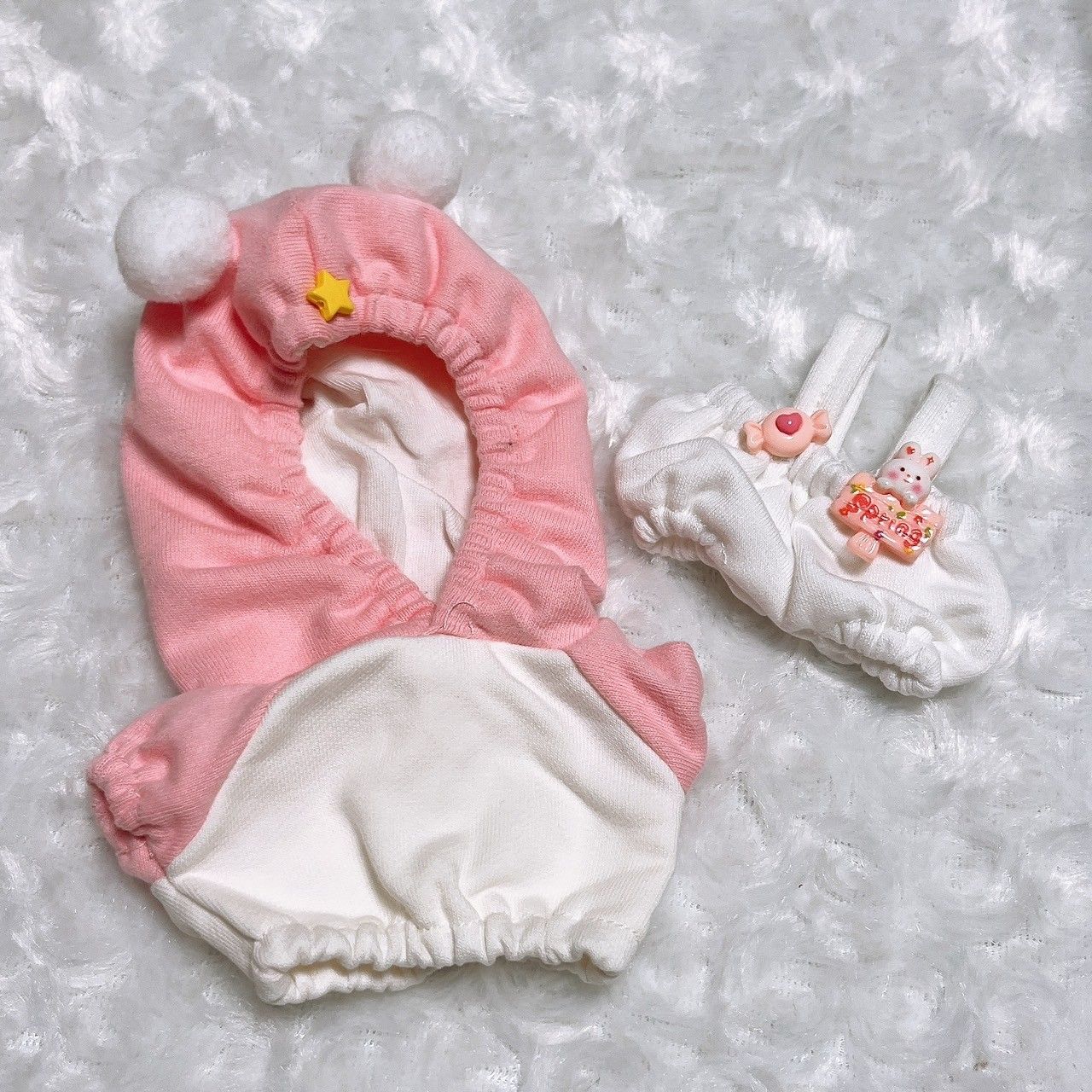 ぬい服 着ぐるみ にじぱぺっと おすわり うさぎ ピンク 10cm.15cm.20cm】ピンク ポンポン うさぎ オーバーオール