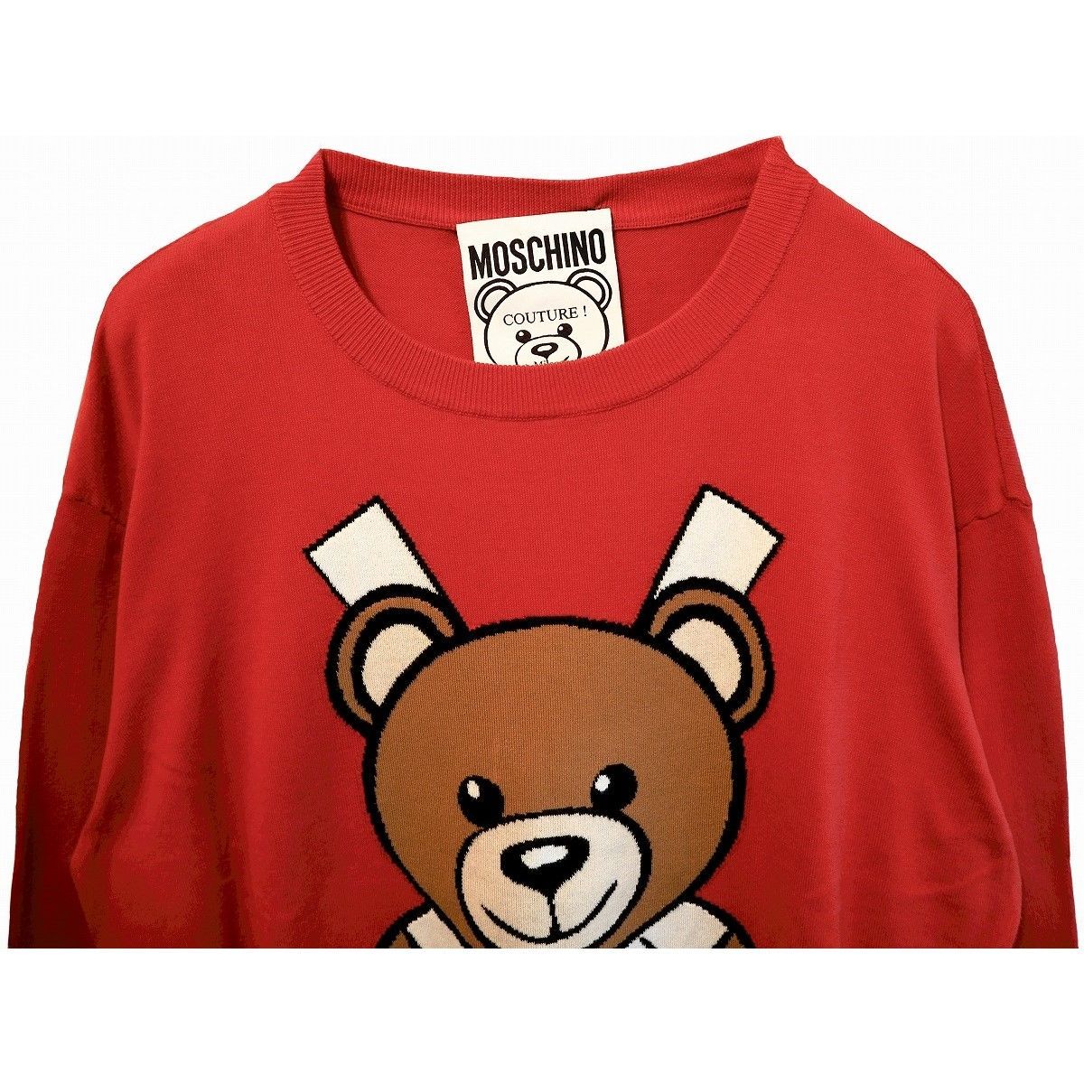 RedMOSCHINO テディベア くま 総柄 ニット セーター レッド