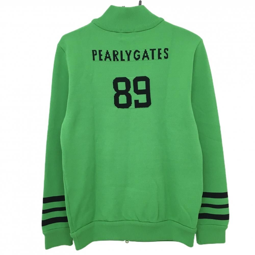 美品】パーリーゲイツ ニットジャケット グリーン×黒 袖3ライン メンズ  