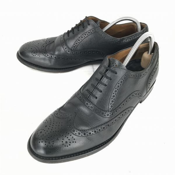 オランダ|ビンテージ VAN LIER|ヴァンライアー 本革|グッドイヤー製法|内羽根フルブローグ|ウイングチップ 10|28.5|黒 シボ加工◆XF-78