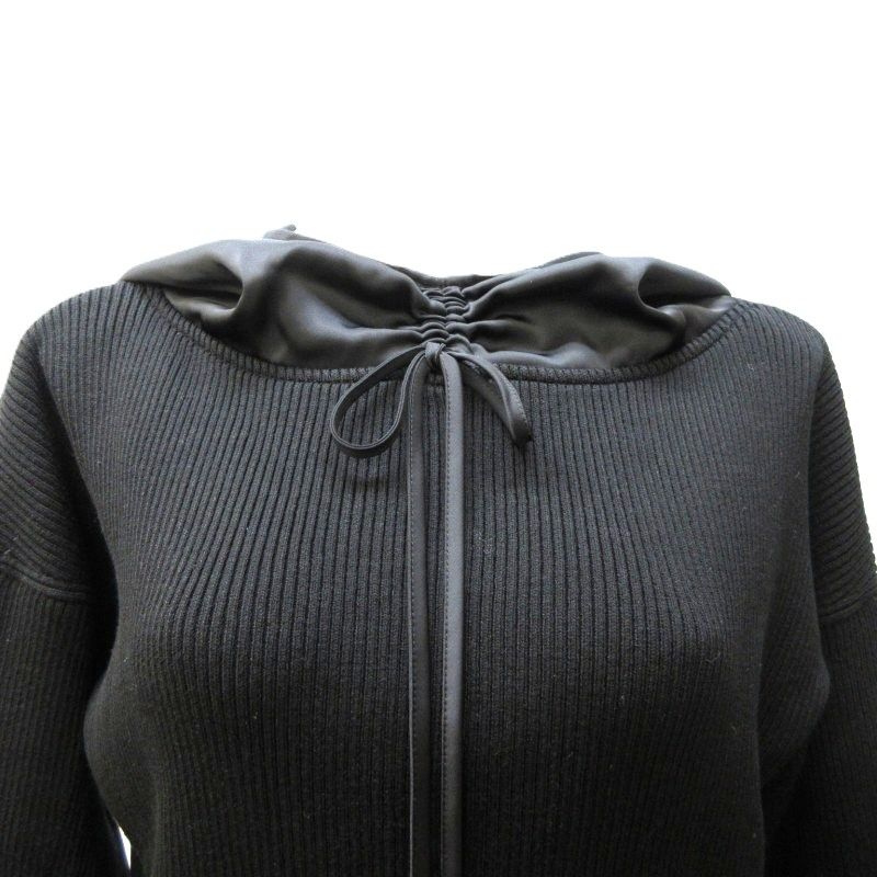 アディアム ADEAM フォクシー 美品 近年 ニットパーカー プルオーバー リブ編み ナイロン切り替え 長袖 黒 ブラック S アディアム ADEAM フォクシー 美品 近年 ニットパーカー プル
